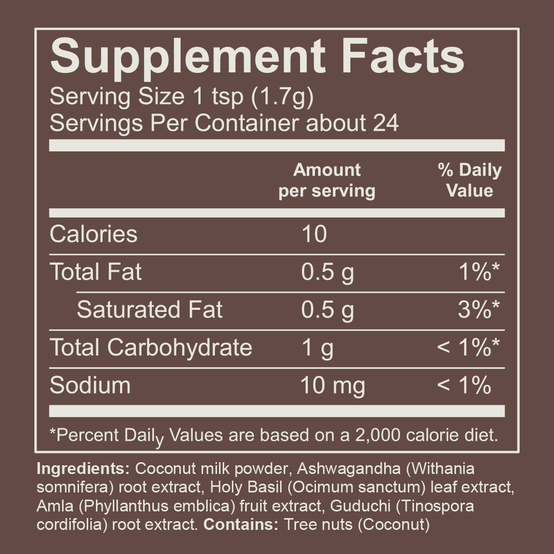 The "supplement facts" table for Coffee Boost Immunity.